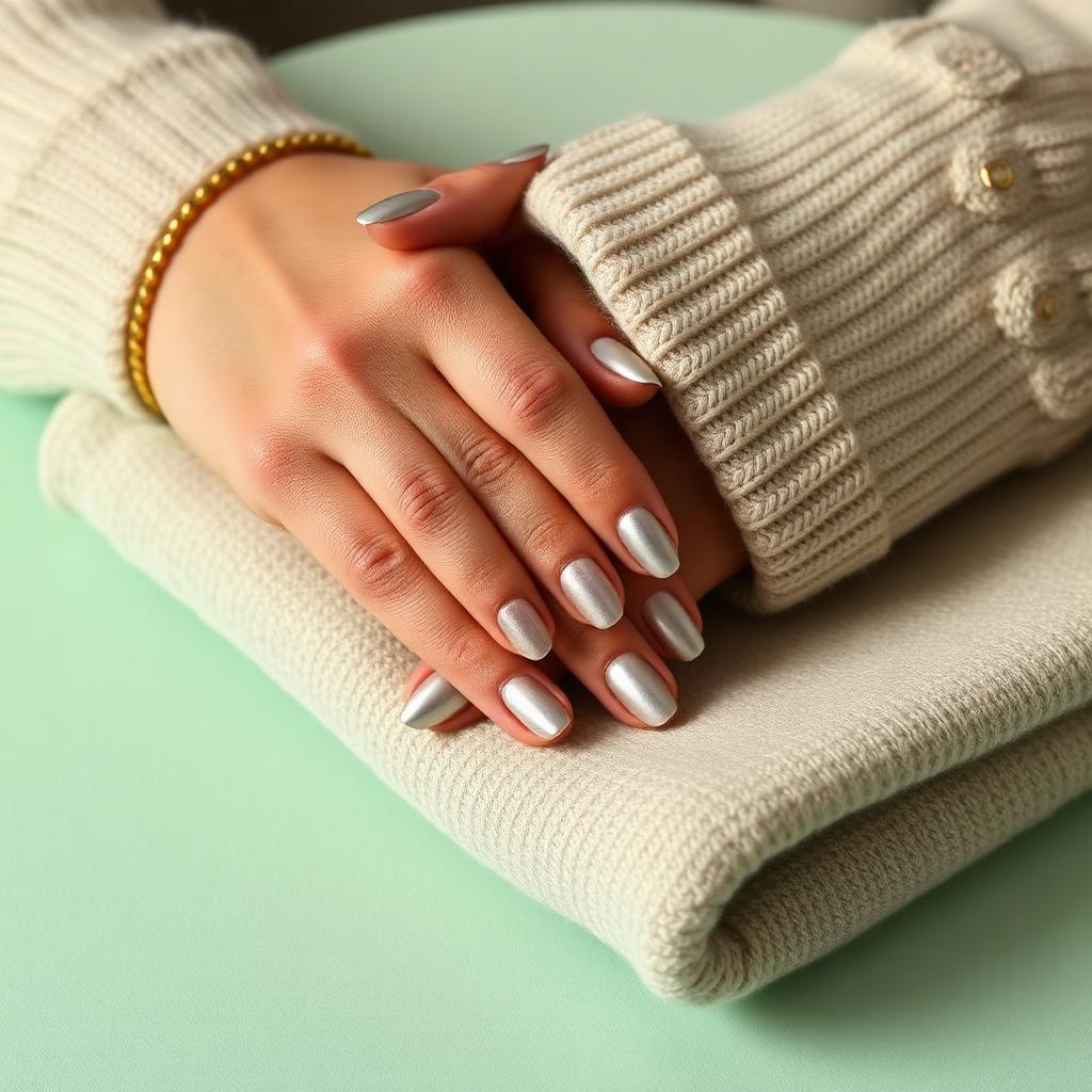 Chrome french on milky white.